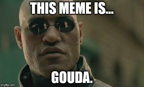 Matrix Morpheus Meme | THIS MEME IS... GOUDA. | image tagged in memes,matrix morpheus | made w/ Imgflip meme maker