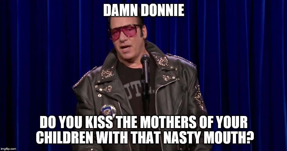 andrew dice clay | DAMN DONNIE; DO YOU KISS THE MOTHERS OF YOUR CHILDREN WITH THAT NASTY MOUTH? | image tagged in andrew dice clay | made w/ Imgflip meme maker