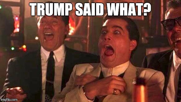 GOODFELLAS LAUGHING SCENE, HENRY HILL | TRUMP SAID WHAT? | image tagged in goodfellas laughing scene henry hill | made w/ Imgflip meme maker