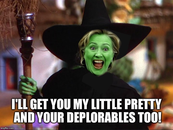 The mainstream media's plan is coming together  | I'LL GET YOU MY LITTLE PRETTY AND YOUR DEPLORABLES TOO! | image tagged in hillary clinton | made w/ Imgflip meme maker