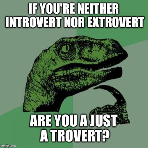 Philosoraptor | IF YOU'RE NEITHER INTROVERT NOR EXTROVERT; ARE YOU A JUST A TROVERT? | image tagged in memes,philosoraptor | made w/ Imgflip meme maker