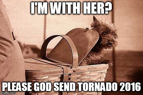 I'M WITH HER? PLEASE GOD SEND TORNADO 2016 | image tagged in hillary | made w/ Imgflip meme maker