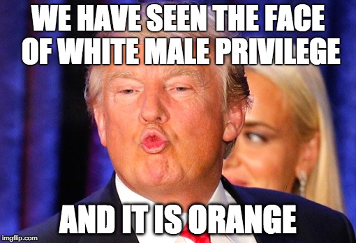 Donald Trump kiss face | WE HAVE SEEN THE FACE OF WHITE MALE PRIVILEGE; AND IT IS ORANGE | image tagged in donald trump kiss face | made w/ Imgflip meme maker