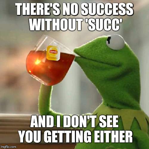 What can I say? I've never got the succ either... :( | THERE'S NO SUCCESS WITHOUT 'SUCC'; AND I DON'T SEE YOU GETTING EITHER | image tagged in memes,but thats none of my business,kermit the frog,succ,roast | made w/ Imgflip meme maker