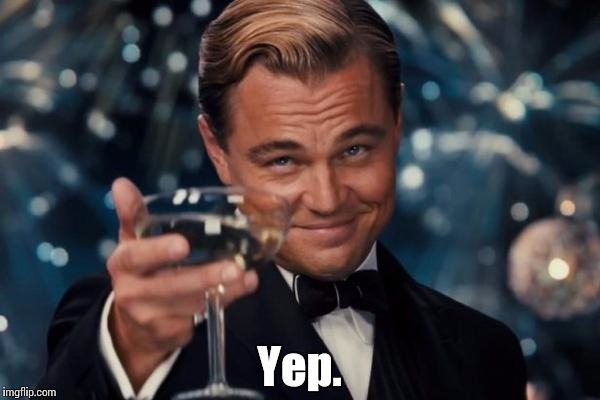 Leonardo Dicaprio Cheers Meme | Yep. | image tagged in memes,leonardo dicaprio cheers | made w/ Imgflip meme maker