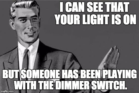 You're an idiot... | I CAN SEE THAT YOUR LIGHT IS ON; BUT SOMEONE HAS BEEN PLAYING WITH THE DIMMER SWITCH. | image tagged in you're an idiot | made w/ Imgflip meme maker