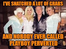 I'VE SNATCHED A LOT OF GRABS AND NOBODY EVER CALLED PLAYBOY PERVERTED | made w/ Imgflip meme maker