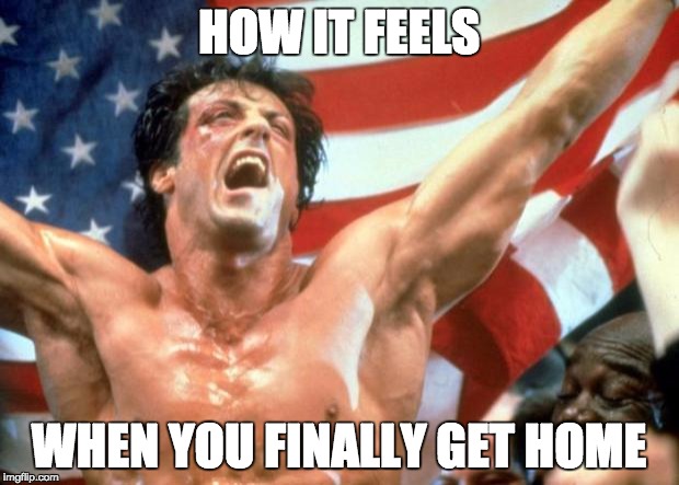 Introverted.... more like I hate people | HOW IT FEELS; WHEN YOU FINALLY GET HOME | image tagged in rocky victory,introvert,memes,funny memes,funny | made w/ Imgflip meme maker