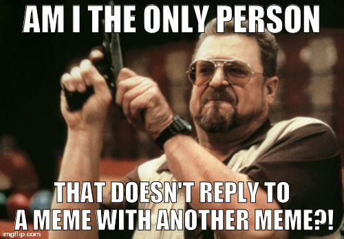 Am I The Only One Around Here Meme | AM I THE ONLY PERSON; THAT DOESN'T REPLY TO A MEME WITH ANOTHER MEME?! | image tagged in memes,am i the only one around here,gun,john goodman,the big lebowski,walter | made w/ Imgflip meme maker