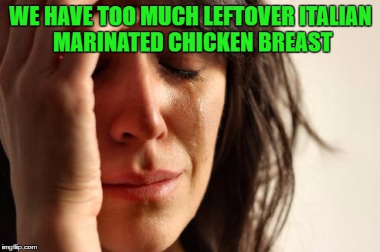 First World Problems Meme | WE HAVE TOO MUCH LEFTOVER ITALIAN MARINATED CHICKEN BREAST | image tagged in memes,first world problems | made w/ Imgflip meme maker