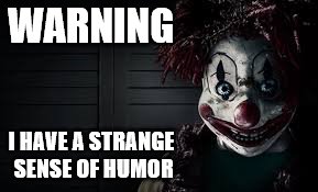 You've probably already noticed |  WARNING; I HAVE A STRANGE SENSE OF HUMOR | image tagged in clowns,evil clown | made w/ Imgflip meme maker