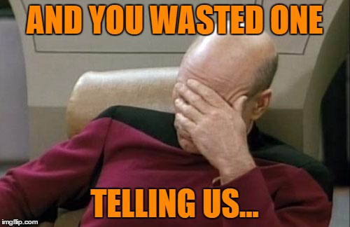Captain Picard Facepalm Meme | AND YOU WASTED ONE TELLING US... | image tagged in memes,captain picard facepalm | made w/ Imgflip meme maker