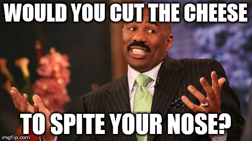 WOULD YOU CUT THE CHEESE; TO SPITE YOUR NOSE? | image tagged in memes,steve harvey | made w/ Imgflip meme maker