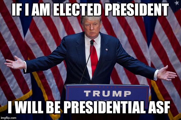 Donald Trump | IF I AM ELECTED PRESIDENT; I WILL BE PRESIDENTIAL ASF | image tagged in donald trump | made w/ Imgflip meme maker