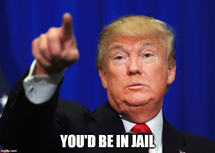 You'd be in Jail son | YOU'D BE IN JAIL | image tagged in donald trump,trump,trump 2016,donald trump pointing,basket of deplorables,deplorable | made w/ Imgflip meme maker