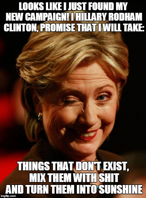 LOOKS LIKE I JUST FOUND MY NEW CAMPAIGN! I HILLARY RODHAM CLINTON, PROMISE THAT I WILL TAKE: THINGS THAT DON'T EXIST, MIX THEM WITH SHIT AND | made w/ Imgflip meme maker