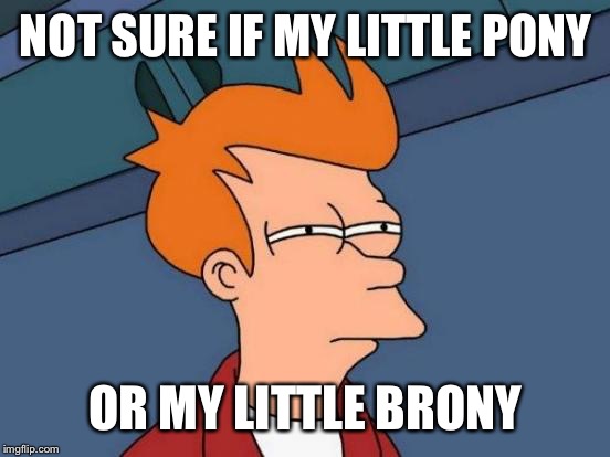 Futurama Fry Meme | NOT SURE IF MY LITTLE PONY OR MY LITTLE BRONY | image tagged in memes,futurama fry | made w/ Imgflip meme maker