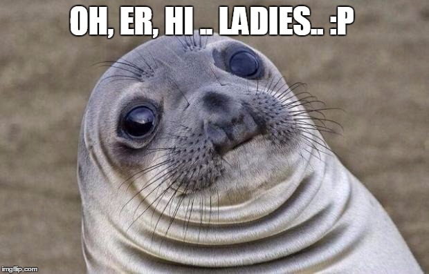 Awkward Moment Sealion Meme | OH, ER, HI .. LADIES.. :P | image tagged in memes,awkward moment sealion | made w/ Imgflip meme maker