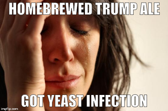 Grab me a beer, honey! | HOMEBREWED TRUMP ALE; GOT YEAST INFECTION | image tagged in memes,first world problems | made w/ Imgflip meme maker