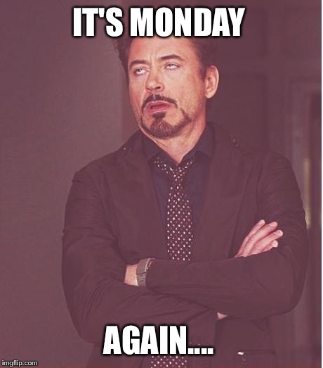 Face You Make Robert Downey Jr | IT'S MONDAY; AGAIN.... | image tagged in memes,face you make robert downey jr | made w/ Imgflip meme maker