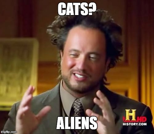 Cats are Aliens. | CATS? ALIENS | image tagged in memes,ancient aliens,foxcheetahsp,cats | made w/ Imgflip meme maker