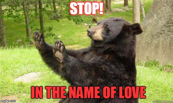 How about no bear without text | STOP! IN THE NAME OF LOVE | image tagged in how about no bear without text | made w/ Imgflip meme maker