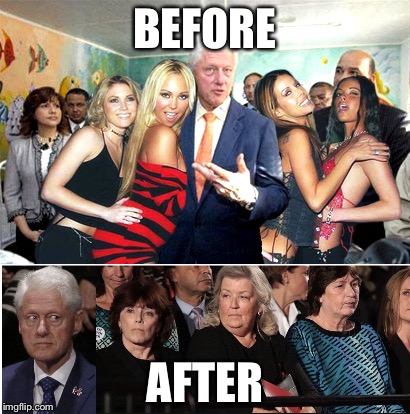 The real abuser | BEFORE; AFTER | image tagged in bill clinton,clinton women,memes | made w/ Imgflip meme maker