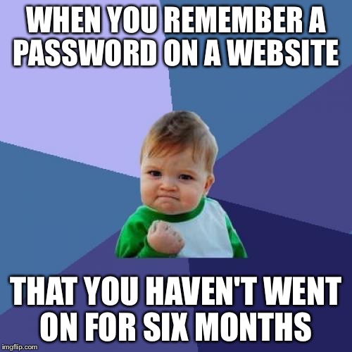 Success Kid Meme | WHEN YOU REMEMBER A PASSWORD ON A WEBSITE; THAT YOU HAVEN'T WENT ON FOR SIX MONTHS | image tagged in memes,success kid | made w/ Imgflip meme maker