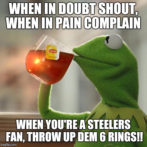 But That's None Of My Business Meme | WHEN IN DOUBT SHOUT, WHEN IN PAIN COMPLAIN; WHEN YOU'RE A STEELERS FAN, THROW UP DEM 6 RINGS!! | image tagged in memes,but thats none of my business,kermit the frog | made w/ Imgflip meme maker