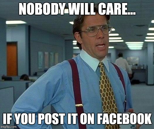 That Would Be Great Meme | NOBODY WILL CARE... IF YOU POST IT ON FACEBOOK | image tagged in memes,that would be great | made w/ Imgflip meme maker