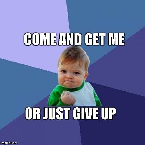 Success Kid Meme | COME AND GET ME; OR JUST GIVE UP | image tagged in memes,success kid | made w/ Imgflip meme maker