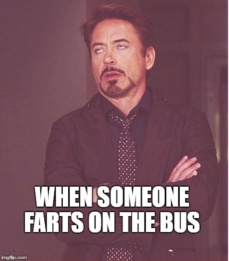 Face You Make Robert Downey Jr Meme | WHEN SOMEONE FARTS ON THE BUS | image tagged in memes,face you make robert downey jr | made w/ Imgflip meme maker