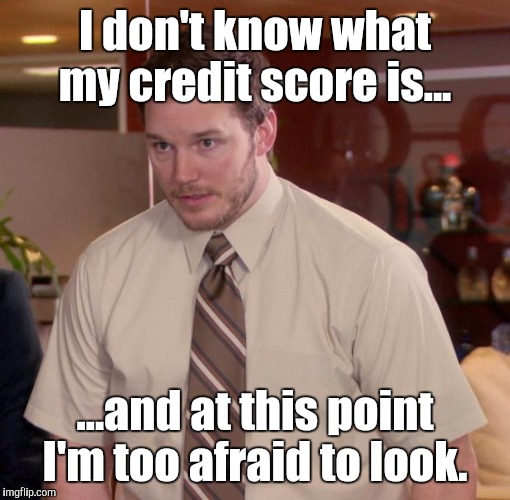 Chris Pratt - Too Afraid to Ask | I don't know what my credit score is... ...and at this point I'm too afraid to look. | image tagged in chris pratt - too afraid to ask | made w/ Imgflip meme maker