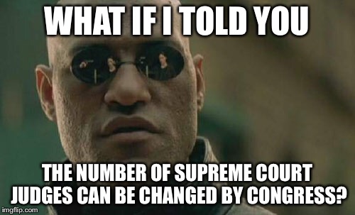 MANY CHRISTIANS & OTHERS ARE AFRAID TO VOTE THEIR CONSCIENCES OUT OF FEAR | WHAT IF I TOLD YOU; THE NUMBER OF SUPREME COURT JUDGES CAN BE CHANGED BY CONGRESS? | image tagged in memes,matrix morpheus | made w/ Imgflip meme maker