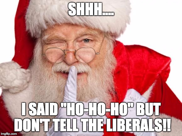 Santa Claus | SHHH.... I SAID "HO-HO-HO" BUT DON'T TELL THE LIBERALS!! | image tagged in santa claus | made w/ Imgflip meme maker