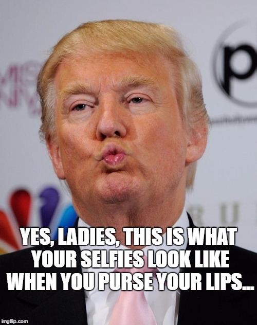Selfies  | YES, LADIES, THIS IS WHAT YOUR SELFIES LOOK LIKE WHEN YOU PURSE YOUR LIPS... | image tagged in selfies,duck face,purse lips,trump lips,pucker selfies | made w/ Imgflip meme maker