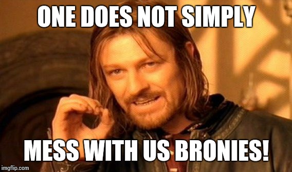 One Does Not Simply | ONE DOES NOT SIMPLY; MESS WITH US BRONIES! | image tagged in memes,one does not simply | made w/ Imgflip meme maker