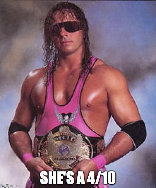 Bret Hart | SHE'S A 4/10 | image tagged in bret hart | made w/ Imgflip meme maker