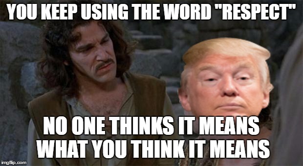 Princess Bride | YOU KEEP USING THE WORD "RESPECT"; NO ONE THINKS IT MEANS WHAT YOU THINK IT MEANS | image tagged in princess bride | made w/ Imgflip meme maker