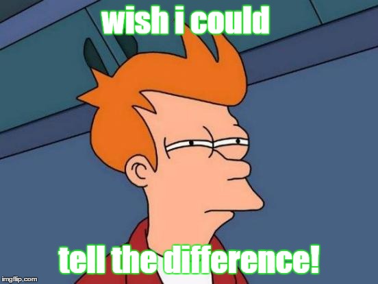 Futurama Fry Meme | wish i could tell the difference! | image tagged in memes,futurama fry | made w/ Imgflip meme maker