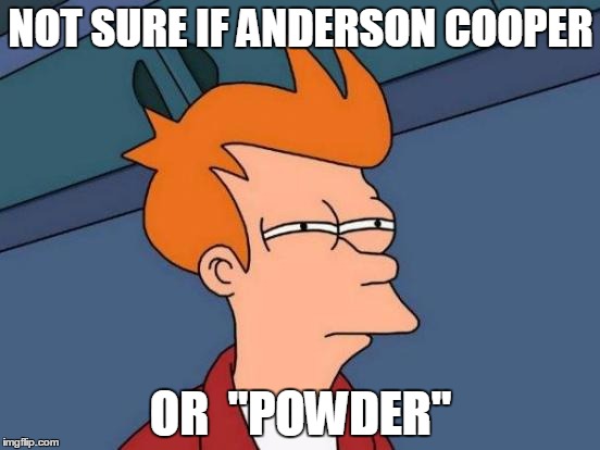 Doppelgangers?  YOU DECIDE! | NOT SURE IF ANDERSON COOPER; OR  "POWDER" | image tagged in memes,futurama fry | made w/ Imgflip meme maker