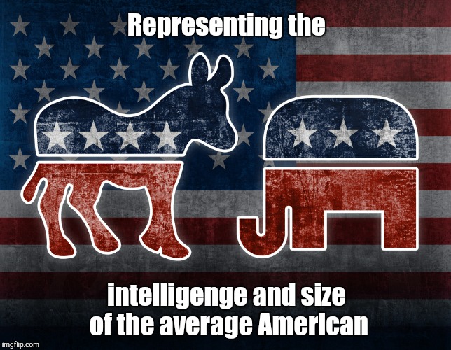 Elephant and Donkey | Representing the; intelligenge and size of the average American | image tagged in elephant and donkey | made w/ Imgflip meme maker