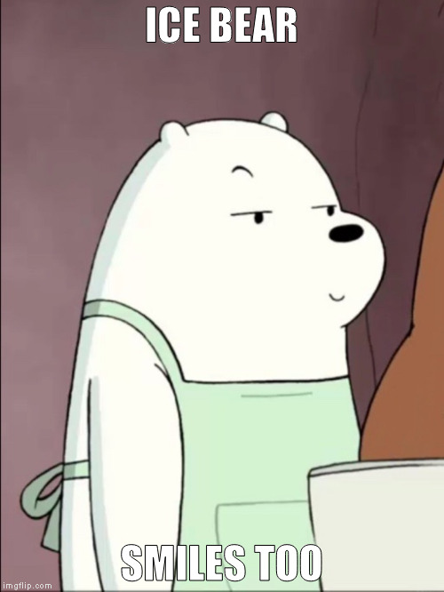 We Bare Bears Ice Bear Smug | ICE BEAR SMILES TOO | image tagged in we bare bears ice bear smug | made w/ Imgflip meme maker