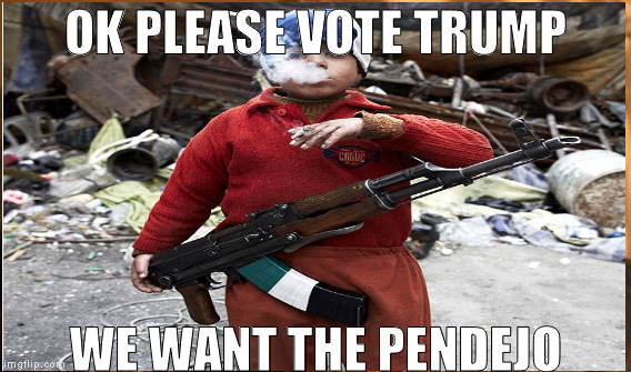 El Trumpo | OK PLEASE VOTE TRUMP; WE WANT THE PENDEJO | image tagged in majin buu | made w/ Imgflip meme maker