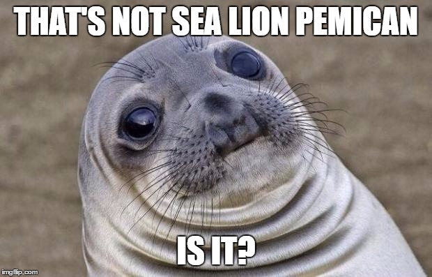 Awkward Moment Sealion Meme | THAT'S NOT SEA LION PEMICAN IS IT? | image tagged in memes,awkward moment sealion | made w/ Imgflip meme maker