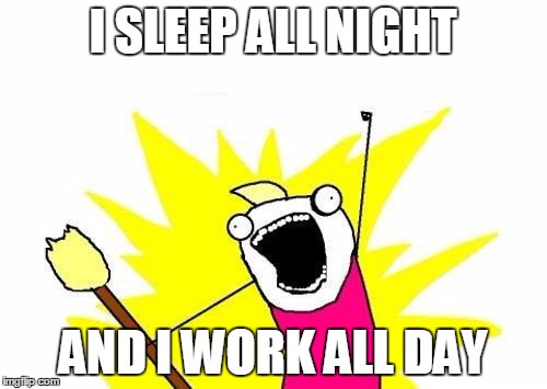 X All The Y Meme | I SLEEP ALL NIGHT AND I WORK ALL DAY | image tagged in memes,x all the y | made w/ Imgflip meme maker