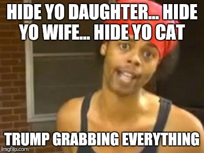 Hide Yo Kids Hide Yo Wife | HIDE YO DAUGHTER... HIDE YO WIFE... HIDE YO CAT; TRUMP GRABBING EVERYTHING | image tagged in memes,hide yo kids hide yo wife | made w/ Imgflip meme maker