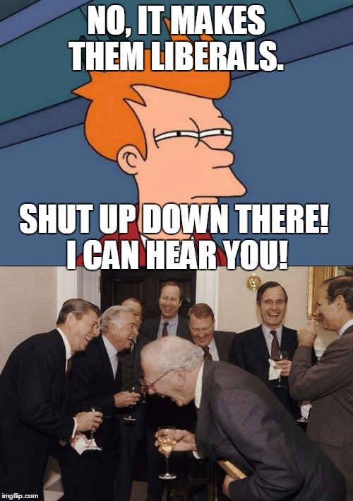 NO, IT MAKES THEM LIBERALS. SHUT UP DOWN THERE! I CAN HEAR YOU! | made w/ Imgflip meme maker