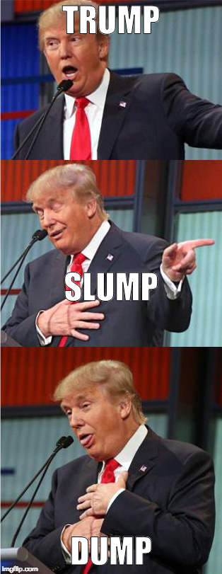 Bad Pun Trump | TRUMP; SLUMP; DUMP | image tagged in bad pun trump | made w/ Imgflip meme maker
