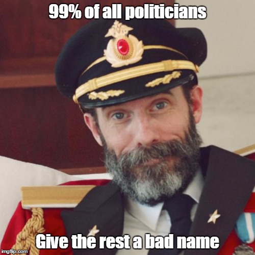 I think raydog is on to something | 99% of all politicians; Give the rest a bad name | image tagged in captain obvious,memes | made w/ Imgflip meme maker